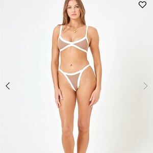 L*Space Women’s Tan & White Bikini Top NWT